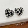 INS Stylish Statement Earrings For Women Multi Color Gridiron Plaid Enamel Metal Heart Shape Stud Casual Daily Fashion Jewelry