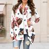 Women Plus Size Open Front Long Sleeve Cardigan Football Print White Draped Collar Curved Hem Outerwear