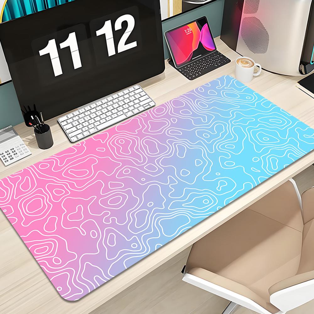 Blue and Pink Topographic Map Design Mouse Pad Large Computer Office Mat Rubber Antislip Gaming Keyboard Mousepad Long Desk Mat