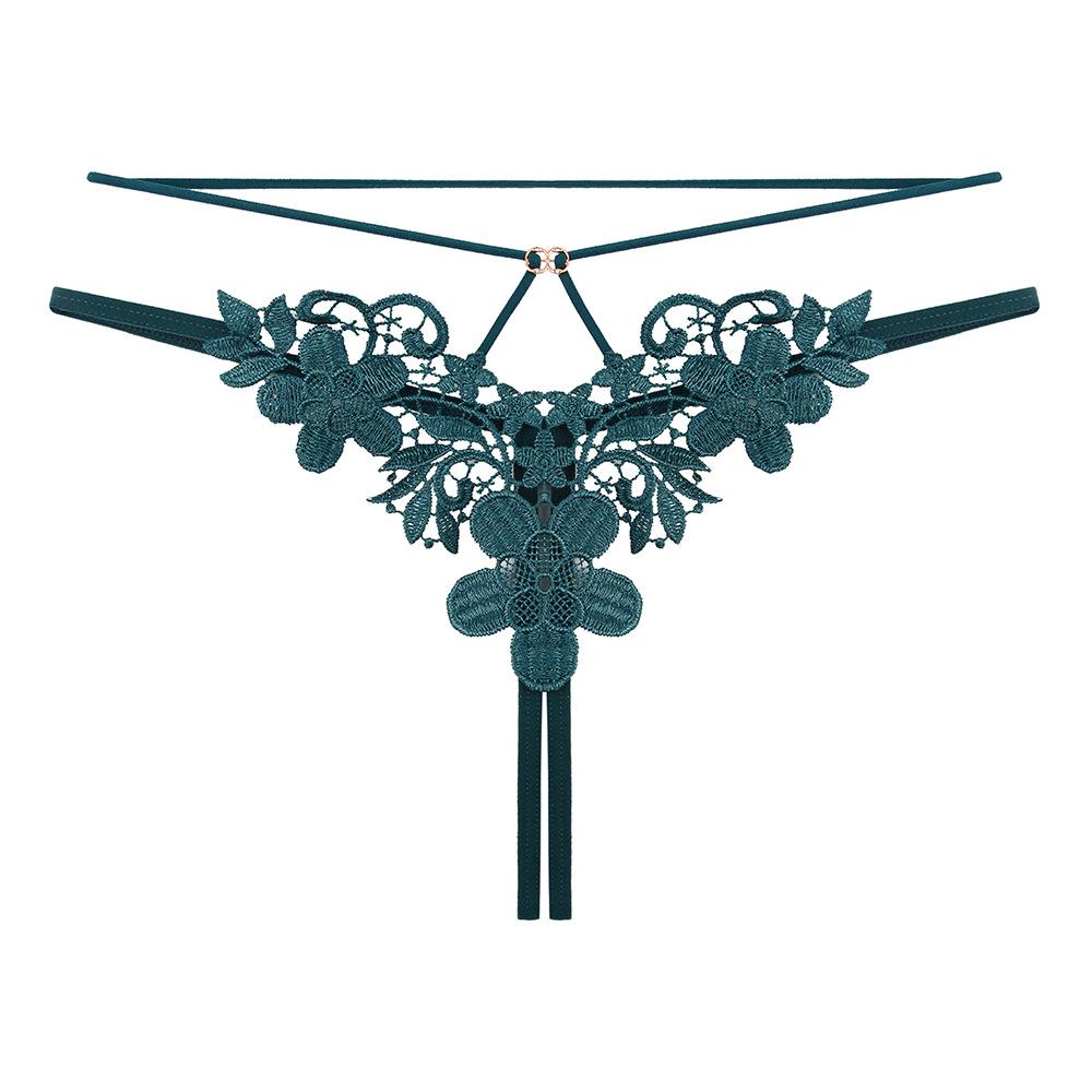French Aesthetic Embroidered Sexy Panties Female Interest Hollow Interwoven Diamond Jewelry Temptation Open Crotch Free Hot Thong