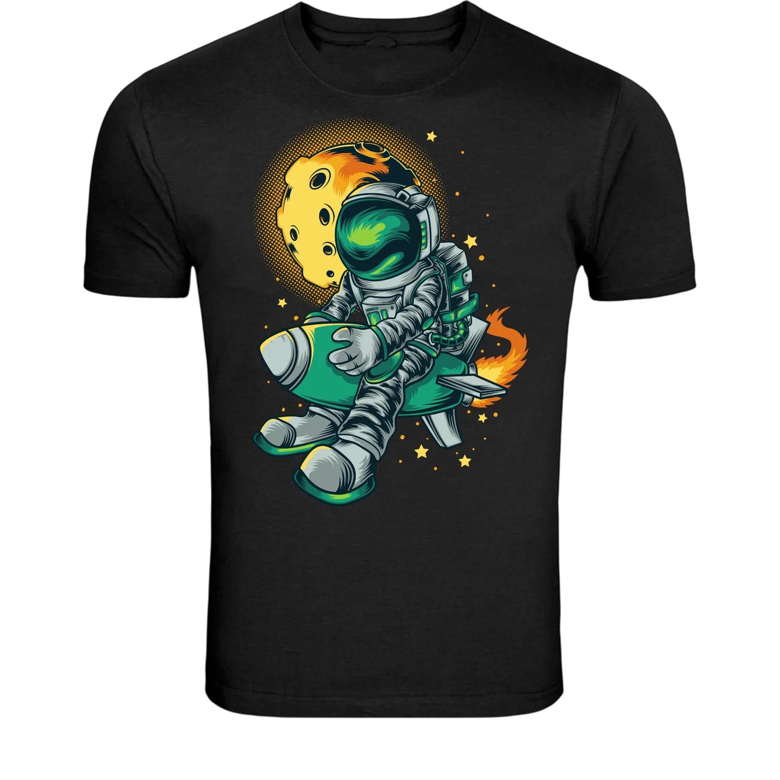 Astronaut Riding Rocket T-Shirt - Space Adventure Cartoon 4XL