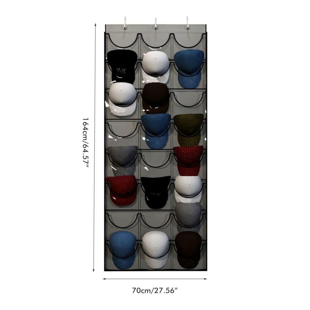 Closet Storage 24 Pockets Hat Rack Grey 3 Hooks Hat Organizer Space Saving Multi Functional Cap Rack Bedroom