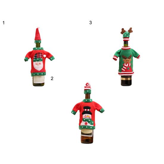 1 Set Bottle Cover Reusable Cartoon Pattern Knitted Fabric Christmas Winebottle Dress for Decorating