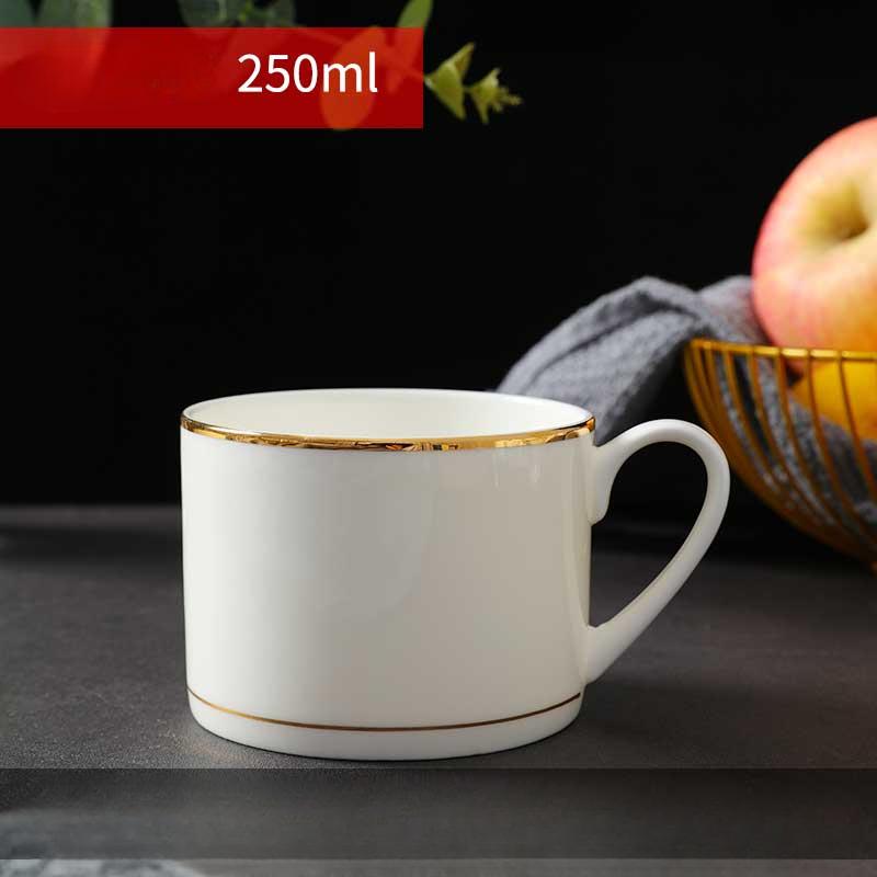 Bone China Coffee Mug with Gold Rim, 200-400ml Tea Cup with Handle White 1pc, for Espresso,Hot Cocoa,Cappuccino,Latte and Cold Drinks, Microwave Safe
