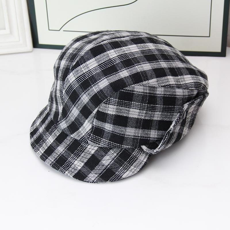 Retro plaid octagonal hat women's autumn and winter sweet painter hat showing face small octagonal hat forward hat airplane hat