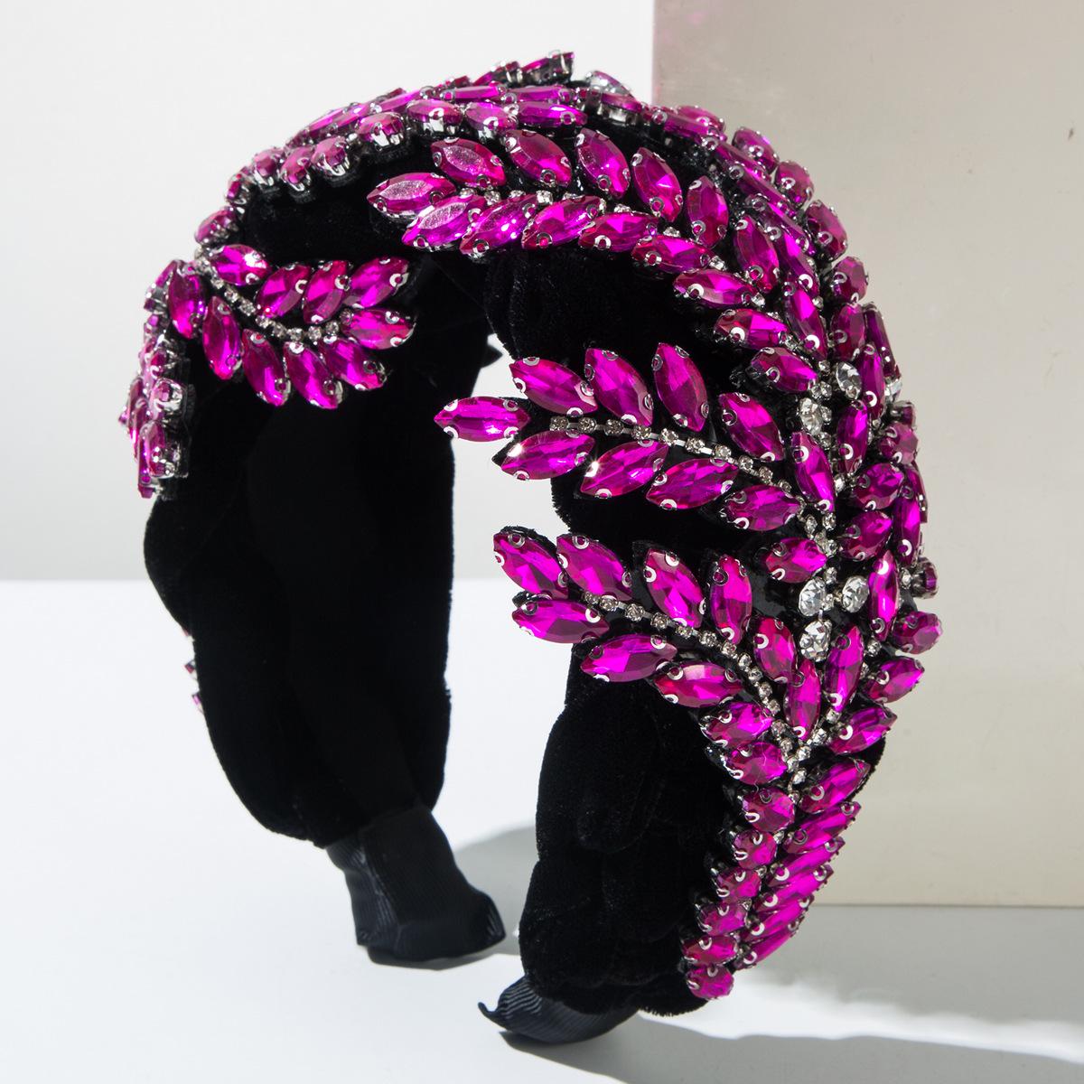 

Luxurious Baroque Velvet Braided Headband with Diamonds and Maple Leaves