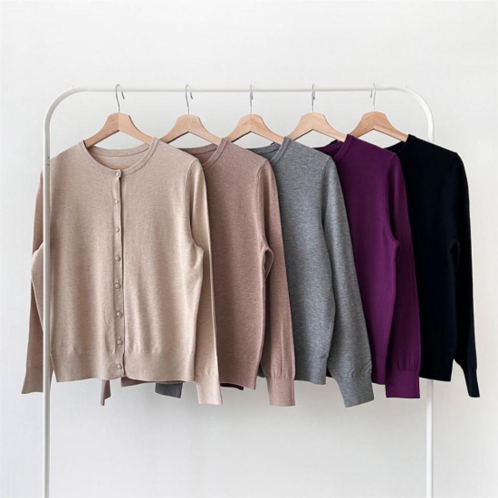 New Arrivals Open Run Women Round Neck Long Sleeve Autumn Knit Cardigan Coconut 