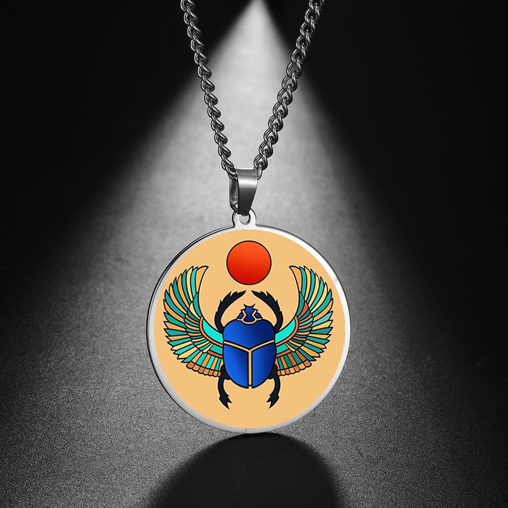 Dawapara Egyptian Scarab Beetle Pendant Necklace Ancient Egypt Jewelry Protection and Blessing Amulet Stainless Steel Necklace