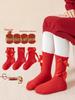 Girls' Thickened Wool Socks with Bows, Warm Cashmere New Year Socks, Festive Lucky Socks for Baby Girls