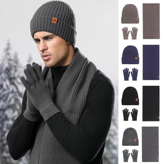 3-teiliges/Set Herren Mütze Schal Handschuhe Set Plüschball Mütze Kälteschutz Schal Touchscreen Handschuhe Set Ski Radfahrausrüstung