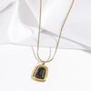 Women's Vintage Square Cat's Eye Stone Necklace, Titanium Steel Simple Fashion French Clavicle Chain.