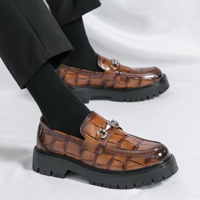Men Loafer Dress Elevator Shoes Height Increase Brown Leather Thick Sole Platform Shoes Plus Size