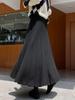 Women's Black High-Waist A-Line Woolen Skirt - Ribbed, Thickened, Autumn/Winter Casual Skirt