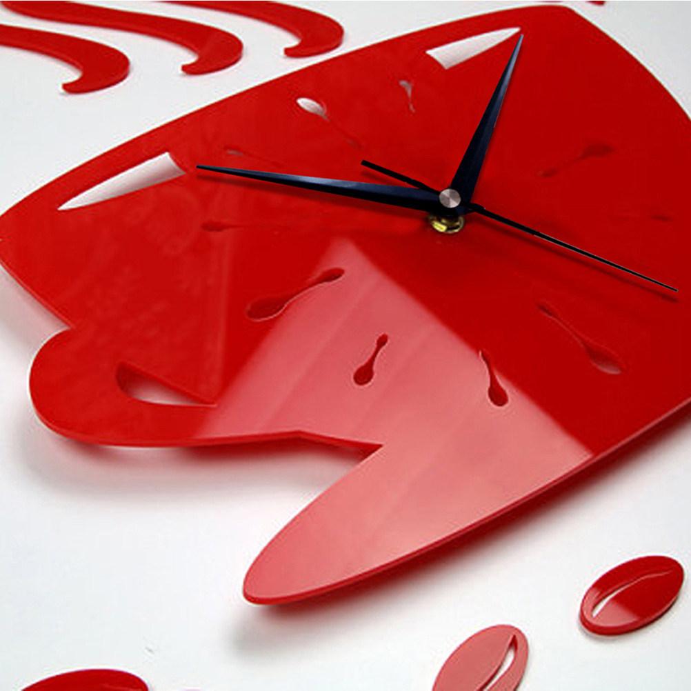 3D Acrylic Coffee Wall Clock Modern Kitchen Decor DIY Hollow Numeral Timepiece Red Wall Clock Home Decor