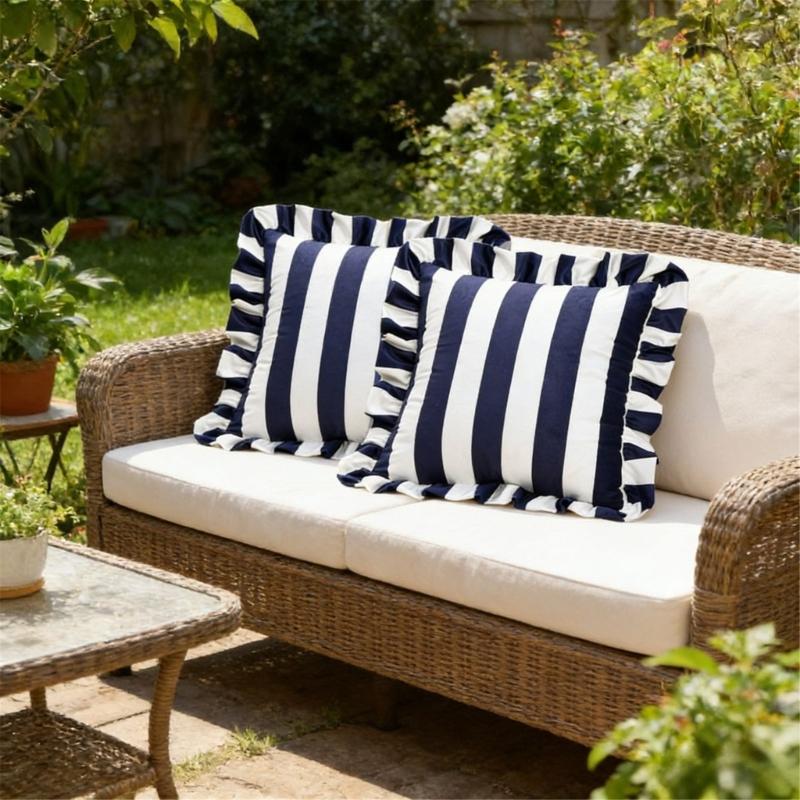 2 Piece Striped Pillow Cover Polyester Outdoor Decorative Throw Pillow Case With Invisible Zippers For Pool Garden