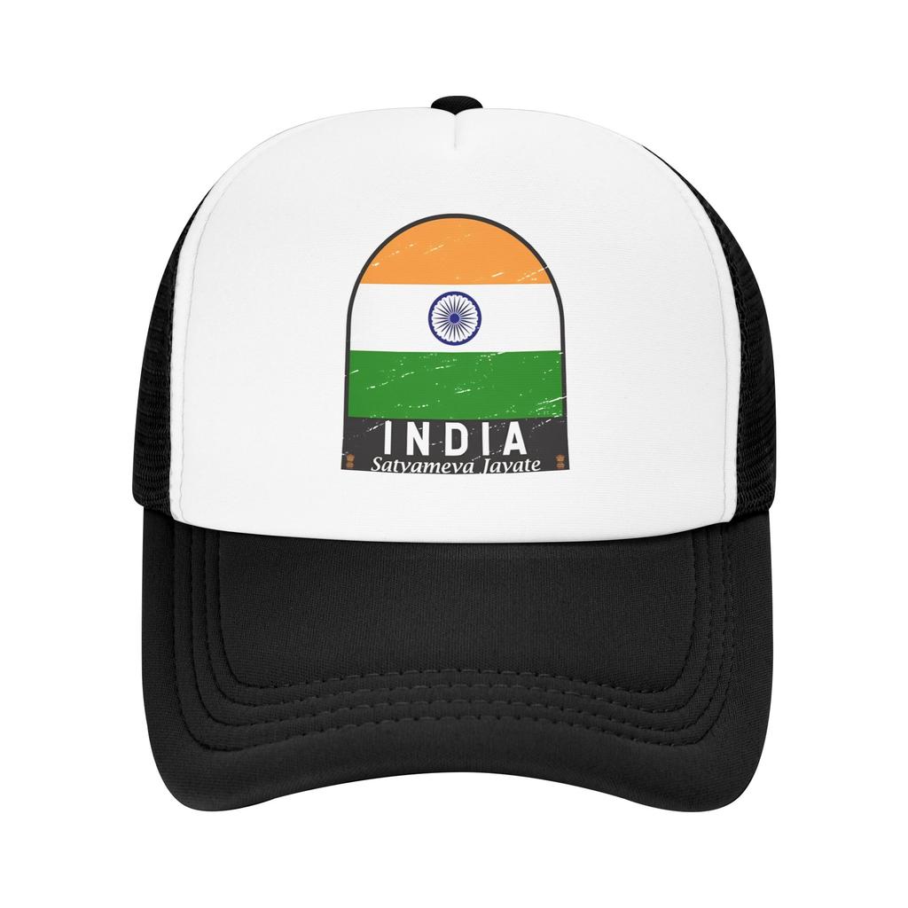 Mesh Sun Hats India Flag Emblem Vintage Summer Trucker Hat For Unisex-Teens y2k Funny Hot Sale Hunting Camping Baseball Cap