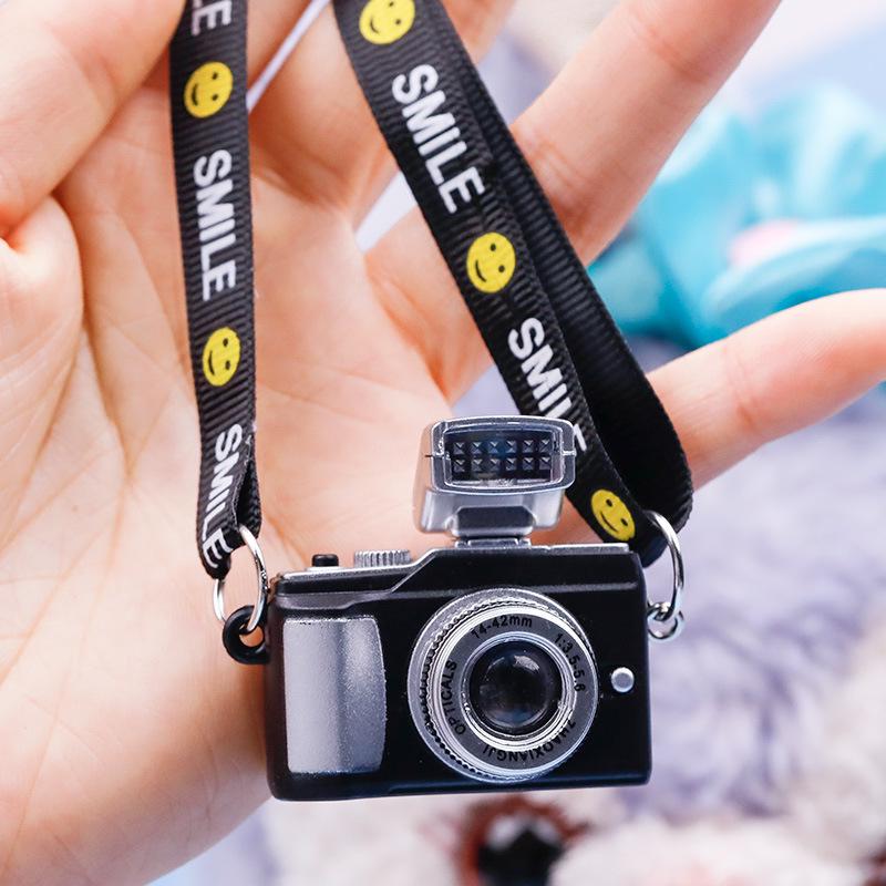 Smiling Plush Toy Dog with Webbing Strap and Sounding Cartoon Camera Pendant Necklace