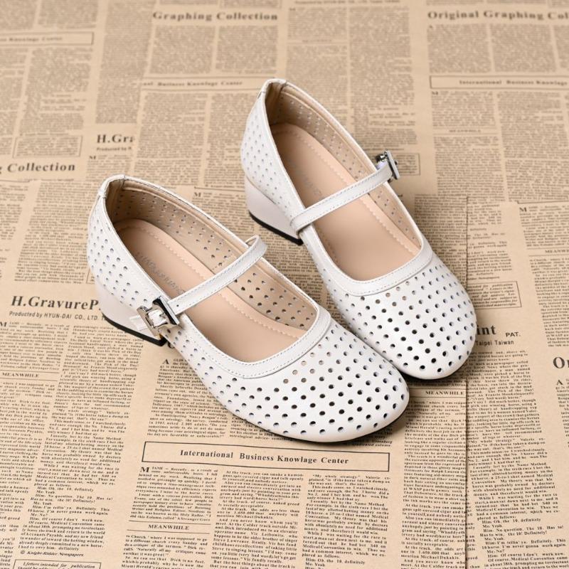 

Spring fashion retro word with Mary Jane shoes breathable hollow woven high heel after thin heel pointed single shoes 35 белый