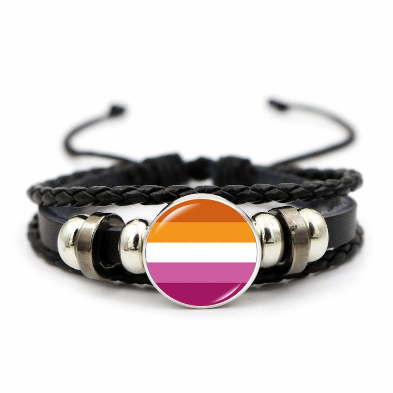 Bracelet Rainbow Flag Glass Photo Women Transgender Symbol Handmade Leather Bracelet Gift Jewelry