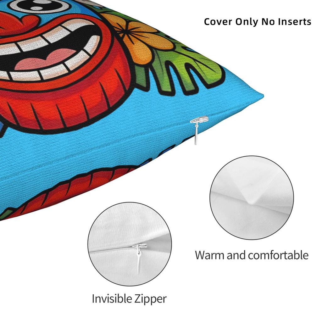Happy Kawaii Tiki Mask Cute Tropical Cartoon Pillow Case Soft Pillow Cover Cute Funny Cushion Cover For Couch Bed Living Room