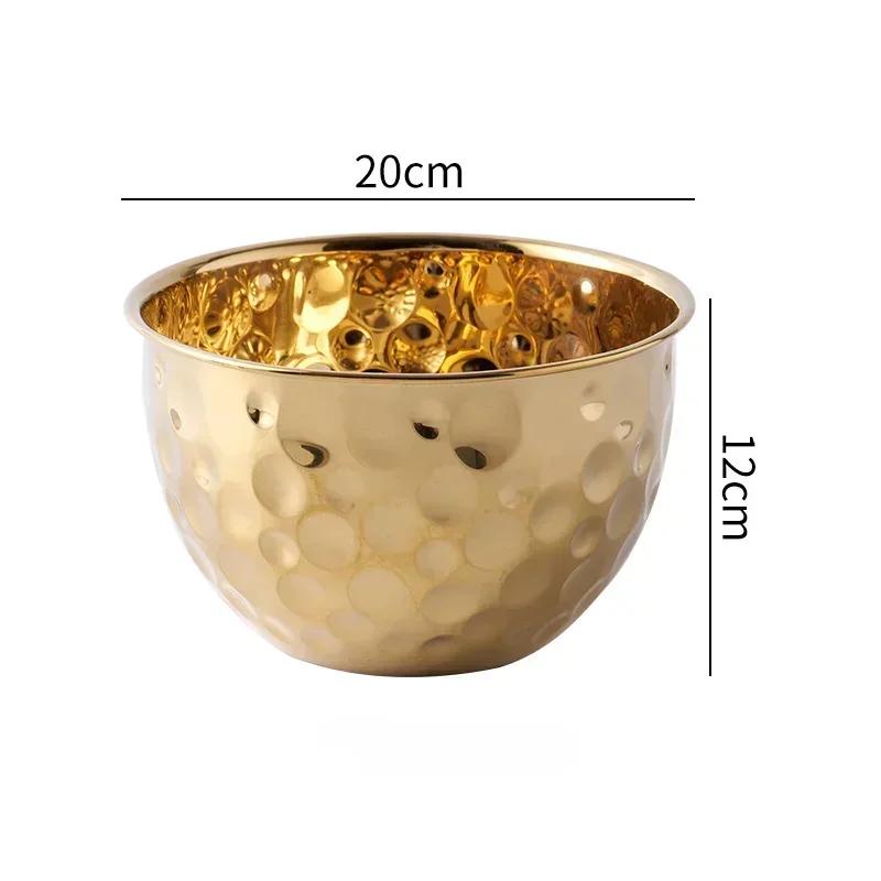 New Stainless Steel Hammer Point Fruit Bowl Salad Plate Egg Pot Thickened Baking Mixing Cooking Bowl Creative Decoration Bar KTV