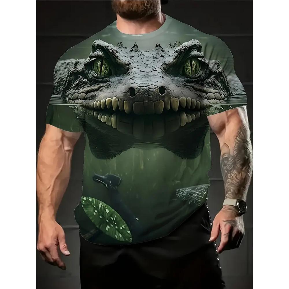 Herren Neues T-Shirt mit Krokodilmuster, Sommer-Mode 3D-gedruckt, lässig, kurzärmlig, lockeres Oberteil im Harajuku-Stil