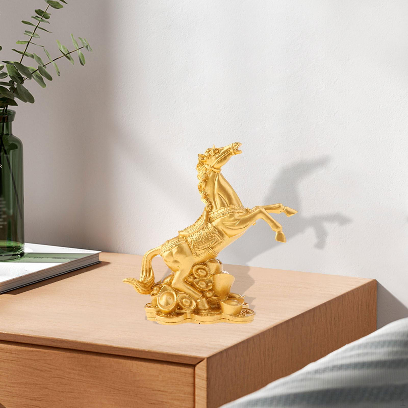 Декоративная статуэтка лошади для офиса, уникальная коллекционная скульптура животного, фигурка для спальни золотой