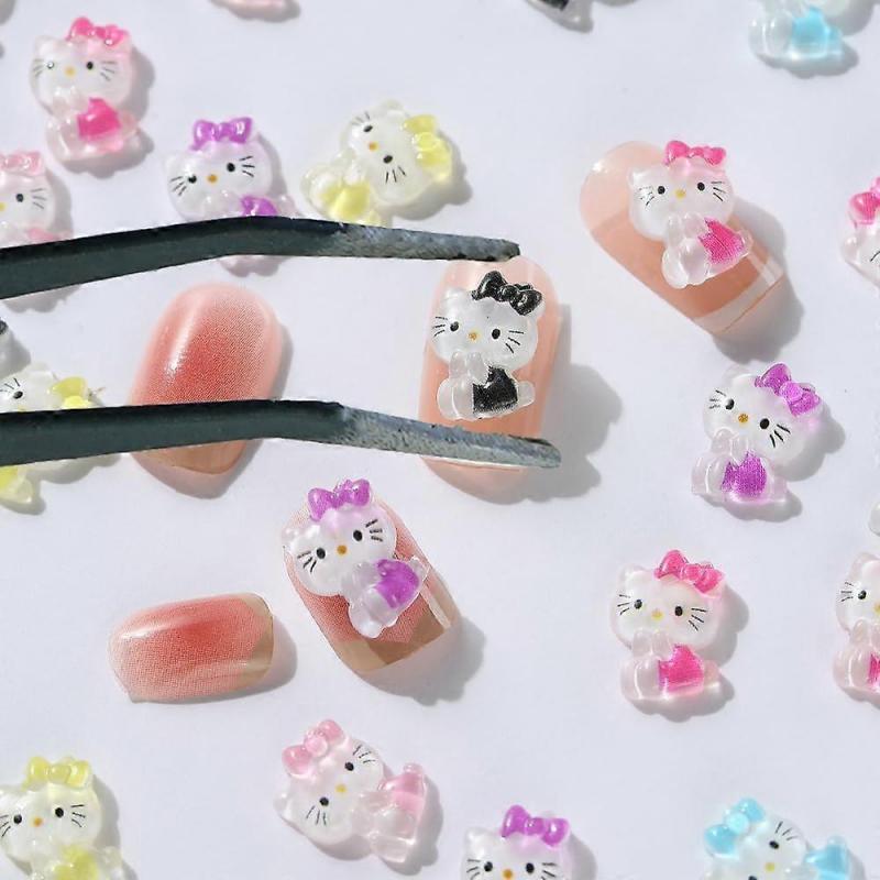 50 Stück Nagel Strasssteine 3D Kätzchen Katze Nagelkunst Charms, 3D Cartoon Kawaii Sanrio Nageldekorationen für