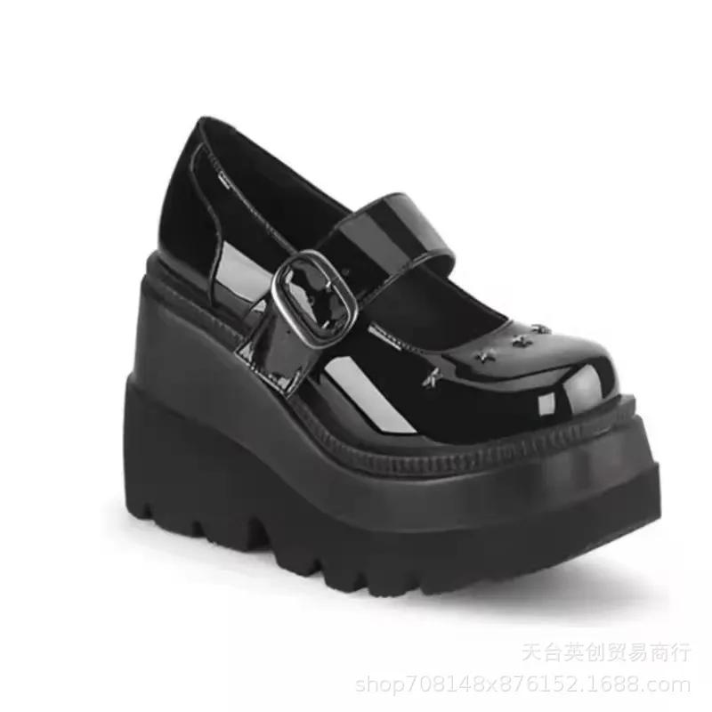 

Женские туфли Мэри Джейн в стиле панк из искусственной кожи на каблуках, черные женские туфли в стиле готической Лолиты, массивные женские туфли для косплея со звездами и рок-ботинками 37