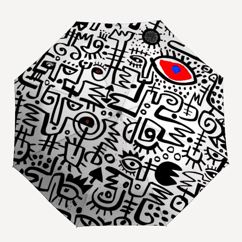 

1pc Abstract Symbols Automatic Folding Umbrella with 8-Rib Windproof Design, Portable Foldable Sunshade Umbrella For Halloween, Christmas Gifts083