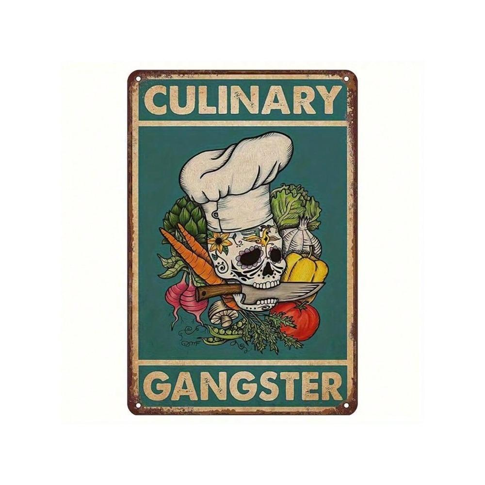 

KnifeGang Vintage Chef Skeleton Metal Poster Culinary Gangster Crossed Knives Gothic Kitchen Decor Wall Art Home Dining Decor 20x30cm（7.8x11.8inch）