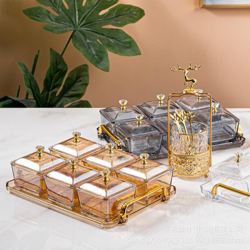 Nordic Style Glass Serving Tray Set With Divided Dishes Lids Fruit Nuts Snacks Dessert In Restaurant KTV Hotel
