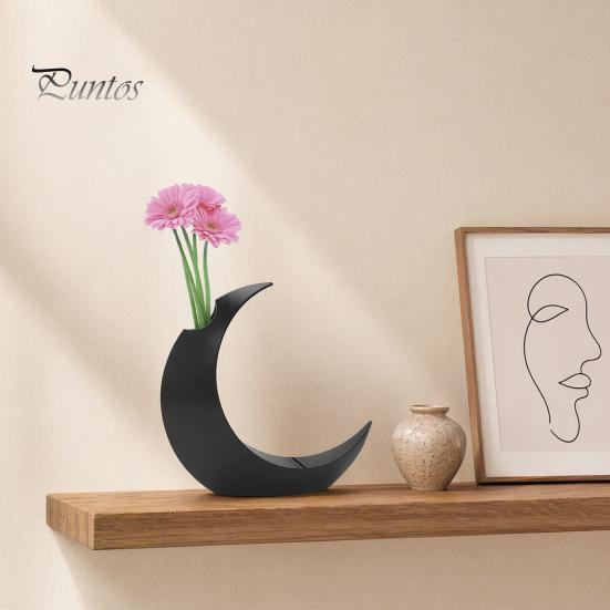 Crescent Shape Vase 3D Printed Moon Flower Vase, Modern Decorative Minimalist Holder Container for Living Room Table Centerpiece Stylish Ceramic