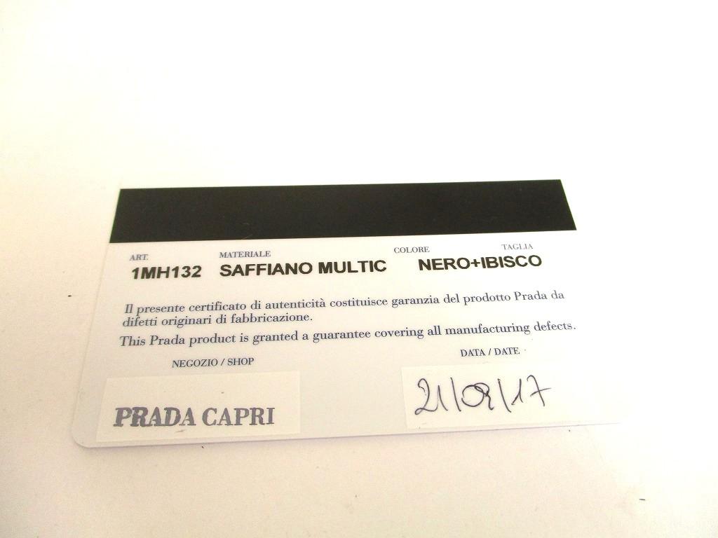 Authentic PRADA Saffiano Black Hibiscus Leather Bifold Long Flap Wallet #a886  Refurbished