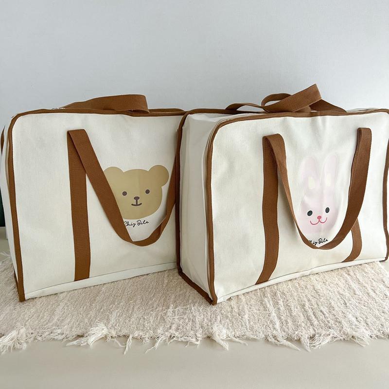 Adorable Large Capacity Canvas Bag Featuring Cute Bear Design Perfect For Kids Storage
