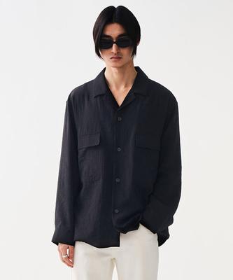STCO Open Collar Outer Shirt Black (Oversized)_Sdsua85Osb