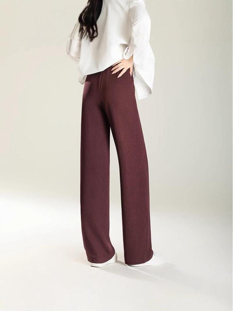 Elegant Women's Korean Style Elastic Waist Pants - Spring 2025 Collection, Narrow and Wide-Leg Casual Long Pants