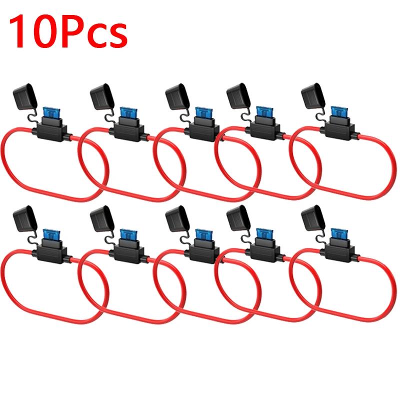 10Pcs Car Mini Waterproof Fuse Box Blade Type In Line Fuse Holder Power Socket 14AWG for 2V 30A Car Motorcycles Car Fuse Box