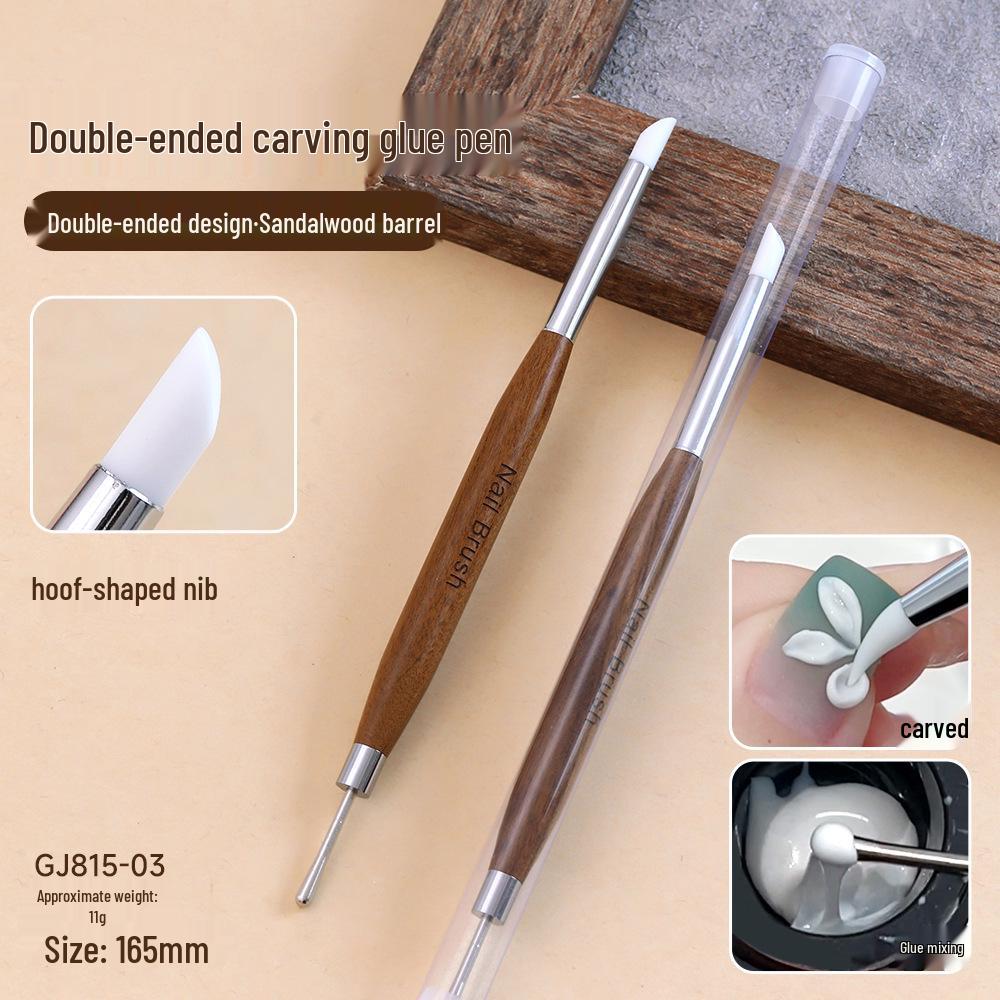 Double-Ended Sandalwood Carving & Glue Mixing Pen: Comfortable Grip, Multi-Functional Silicone Nail Art Tool.