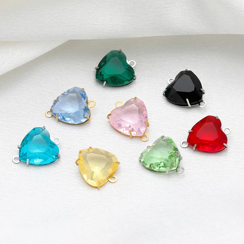 5pcs Stainless Steel 12mm Heart Crystal Glass Charms for DIY Jewelry Exquisite Necklace Bracelets Findings Earrings Making
