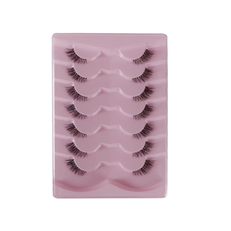 European & American Fox-Eye Slanted False Eyelashes, Dense & Curled, Synthetic Fiber Half Lashes - 10 Pairs