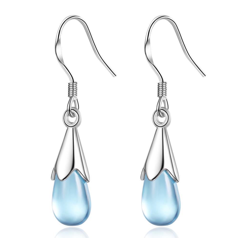 Blue Water Drop Tassel Mori Style Korean Earrings