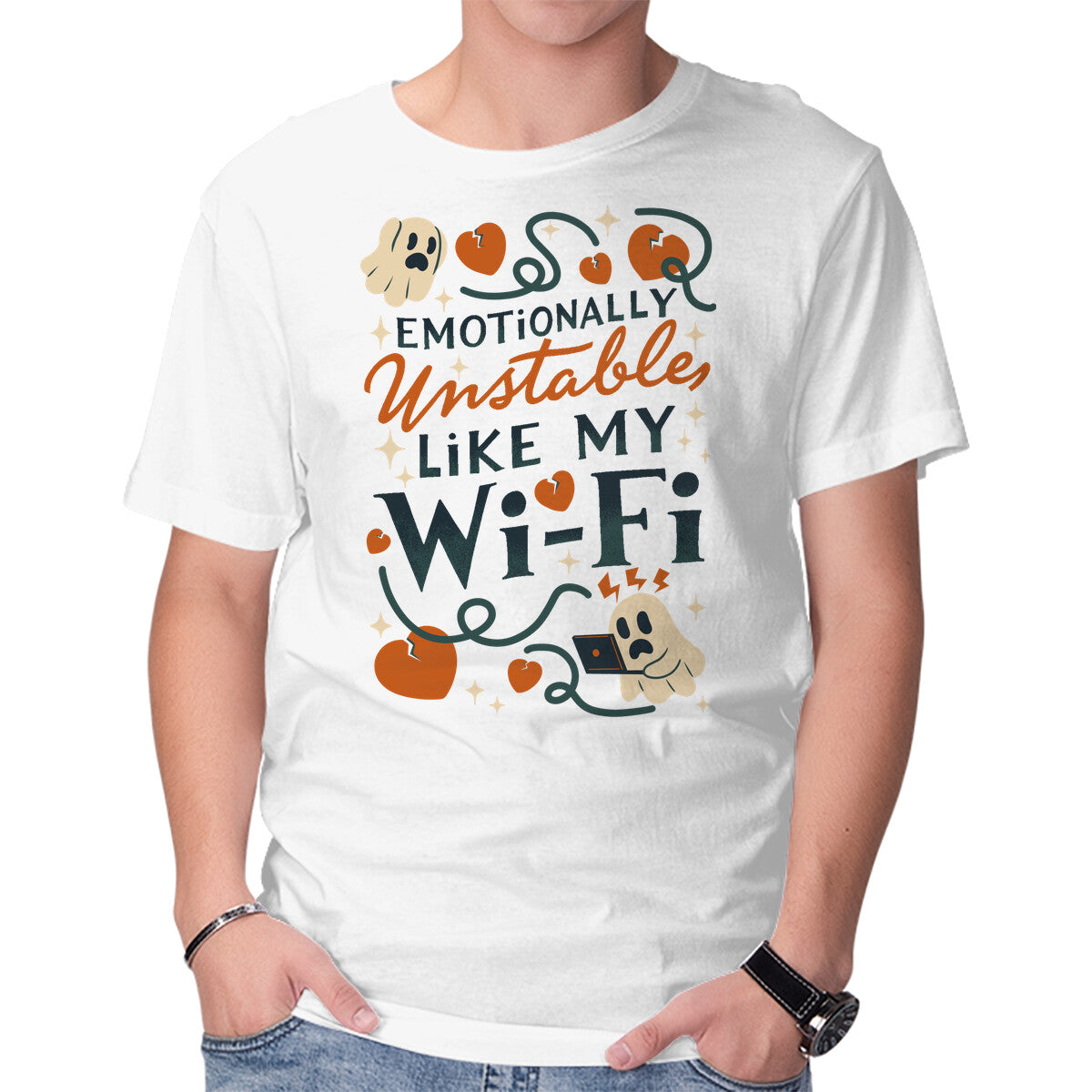 Unisex Crew Neck T-Shirt Emotionally Unstable Graphic Short Sleeve Casual Tee M