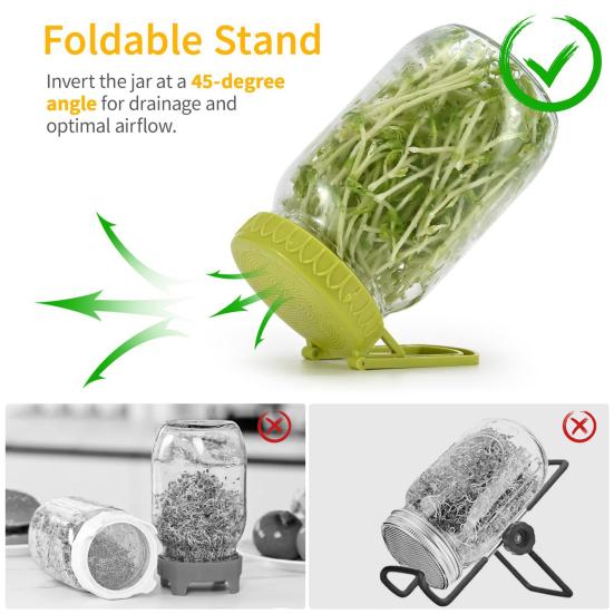 Yousheng Sprouting Lid with Stand Food-grade Sprout Maker Lid Bean Sprouts Grow Jar Lid for Wide Mouth Mason Jars Easy Seeds Germination Alfalfa