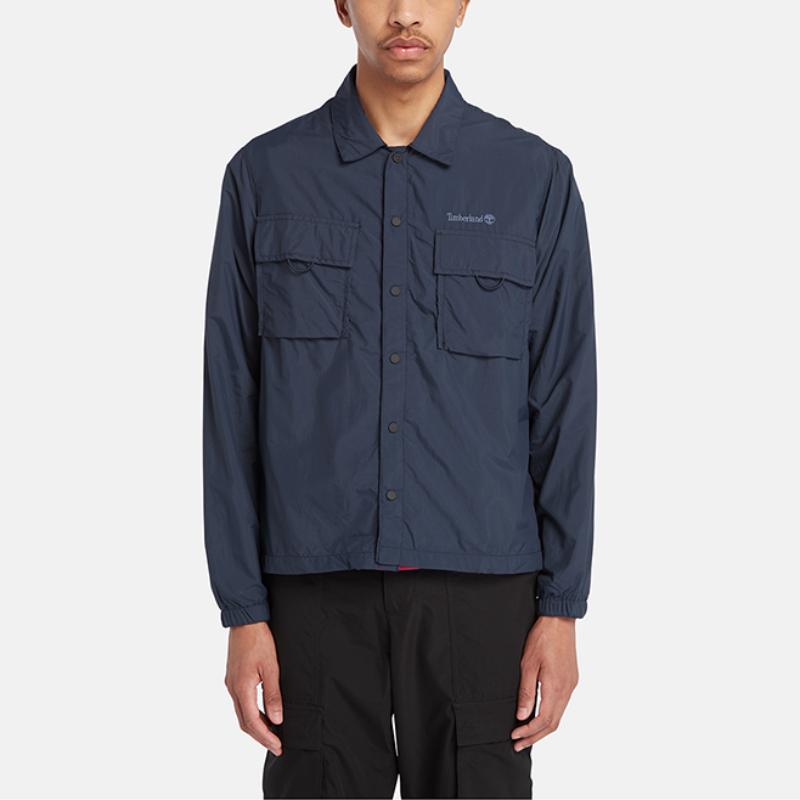 Timberland Solid Color Front Pocket Spliced Water-Resistant Loose Casual Breathable Long Sleeve Shirt Men shirts Deep-Sapphire-Blue A2NFJ-433