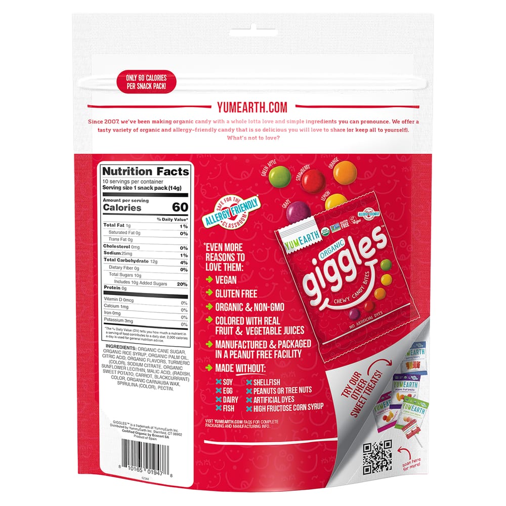 YumEarth Organic Giggles Snack Pack, 10-Pack (14g / 0.5oz Each)