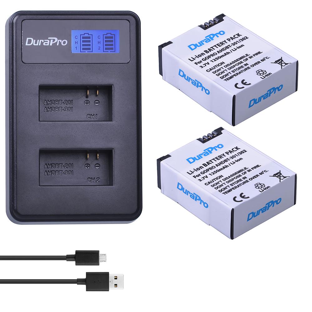 2pc AHDBT-301/ 302 Battery + LCD USB Charger for AHDBT 301 302 Gopro ...