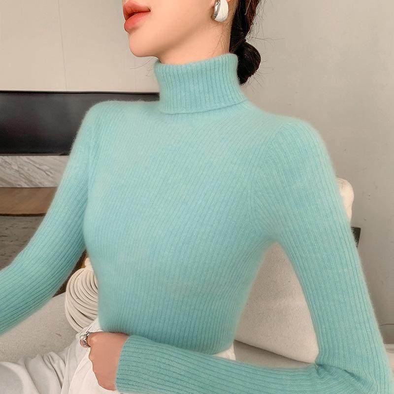 Women's High Neck Cashmere Ribbed Sweater - Slimming, Versatile Knitwear for Autumn and Winter