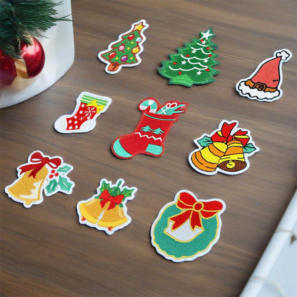 Christmas Embroidered Patches Repair Patch Self Adhesive Patch Cartoon Santa Claus Appliques For Apparel Bags Accessories