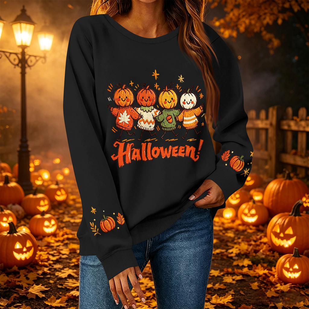 Women's Casual Long Sleeve Top with Christmas Print Round Neck for Holiday Party Wear